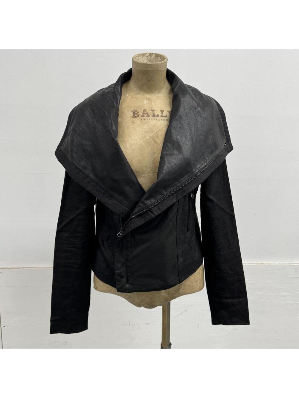 Vintage Vince Black Funnel Neck Asymmetric Avant Garde Leather Jacket - Picture 3 of 8